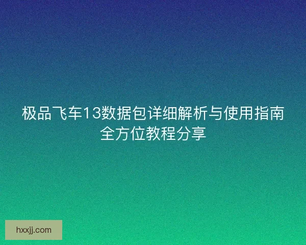 极品飞车13数据包详细解析与使用指南全方位教程分享