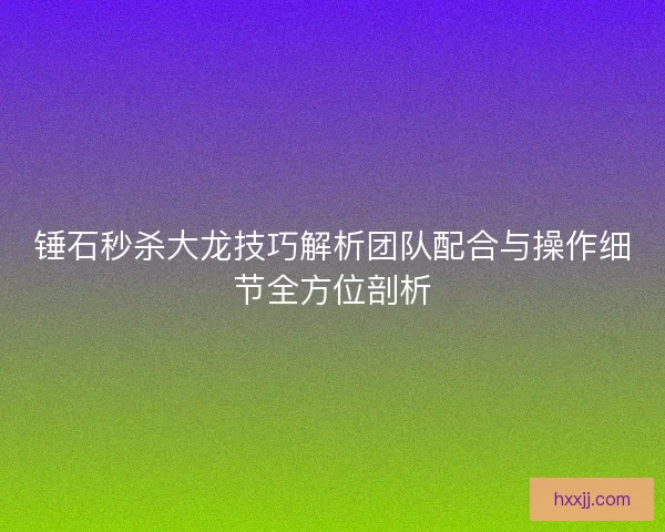 锤石秒杀大龙技巧解析团队配合与操作细节全方位剖析