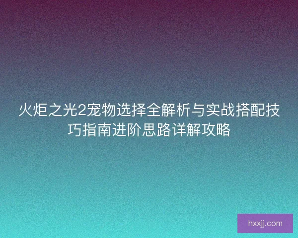 火炬之光2宠物选择全解析与实战搭配技巧指南进阶思路详解攻略 火炬之光2宠物选择全解析与实战搭配技巧指南进阶思路详解攻略